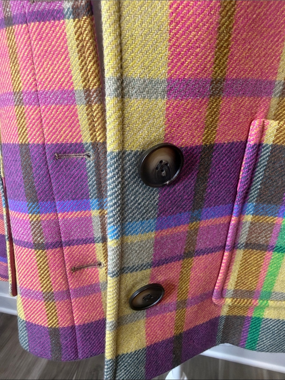 Boden Multi-Color Plaid Button Front Jacket Wool Made In Italy Size 16 - Picture 3 of 13